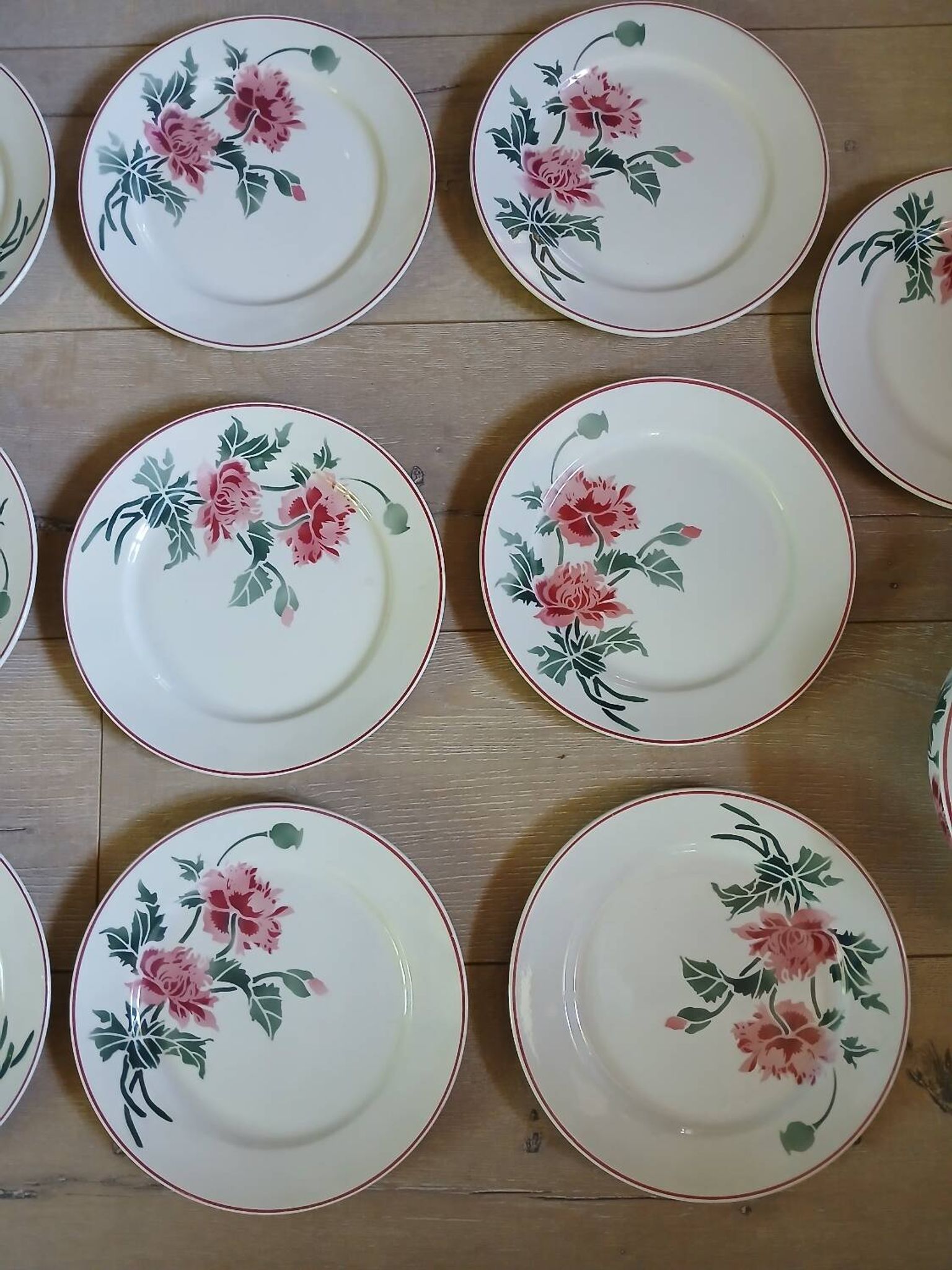 12 assiettes plates anciennes + soupière HBCM