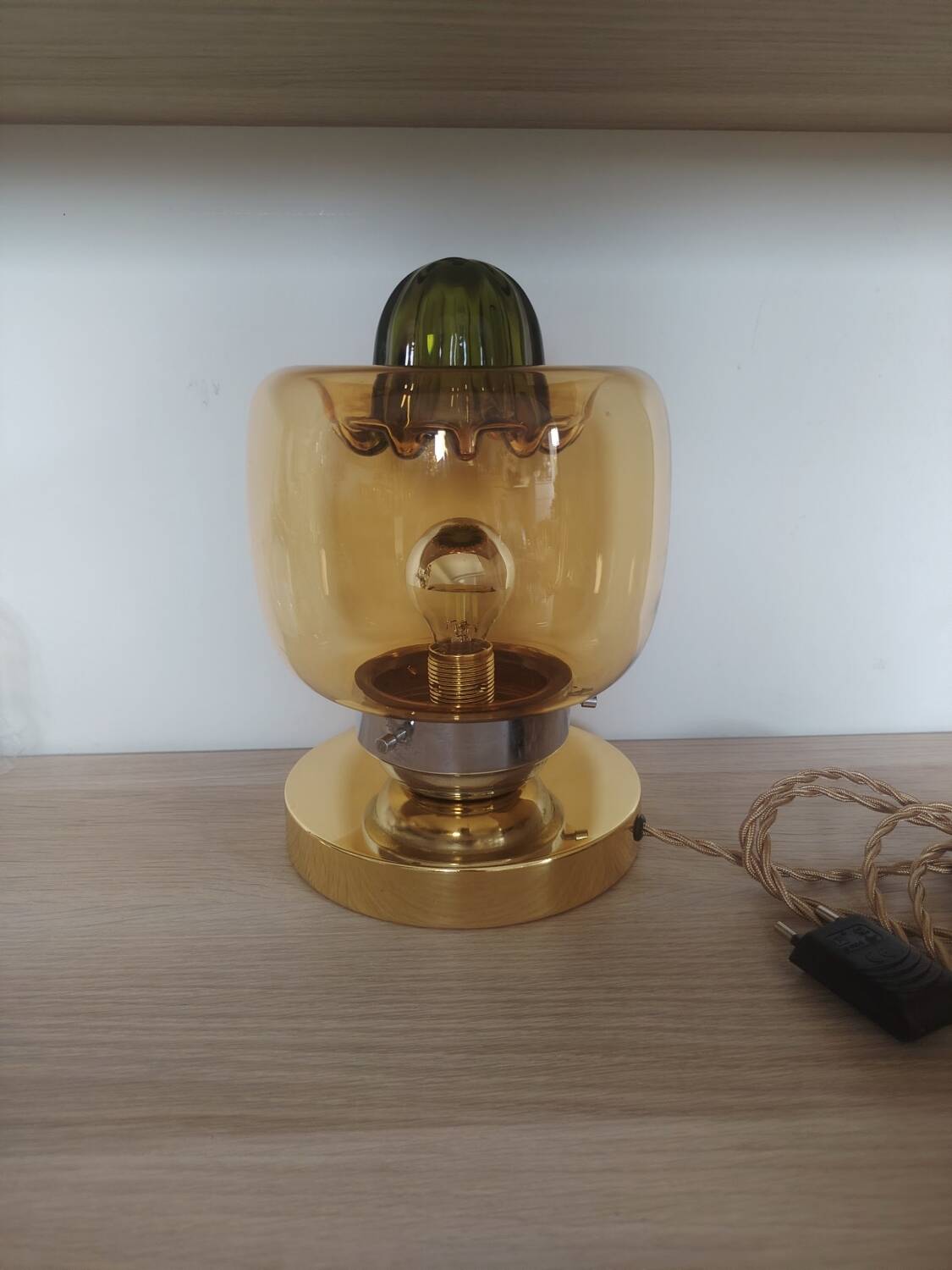 Amber green Murano globe as a lamp