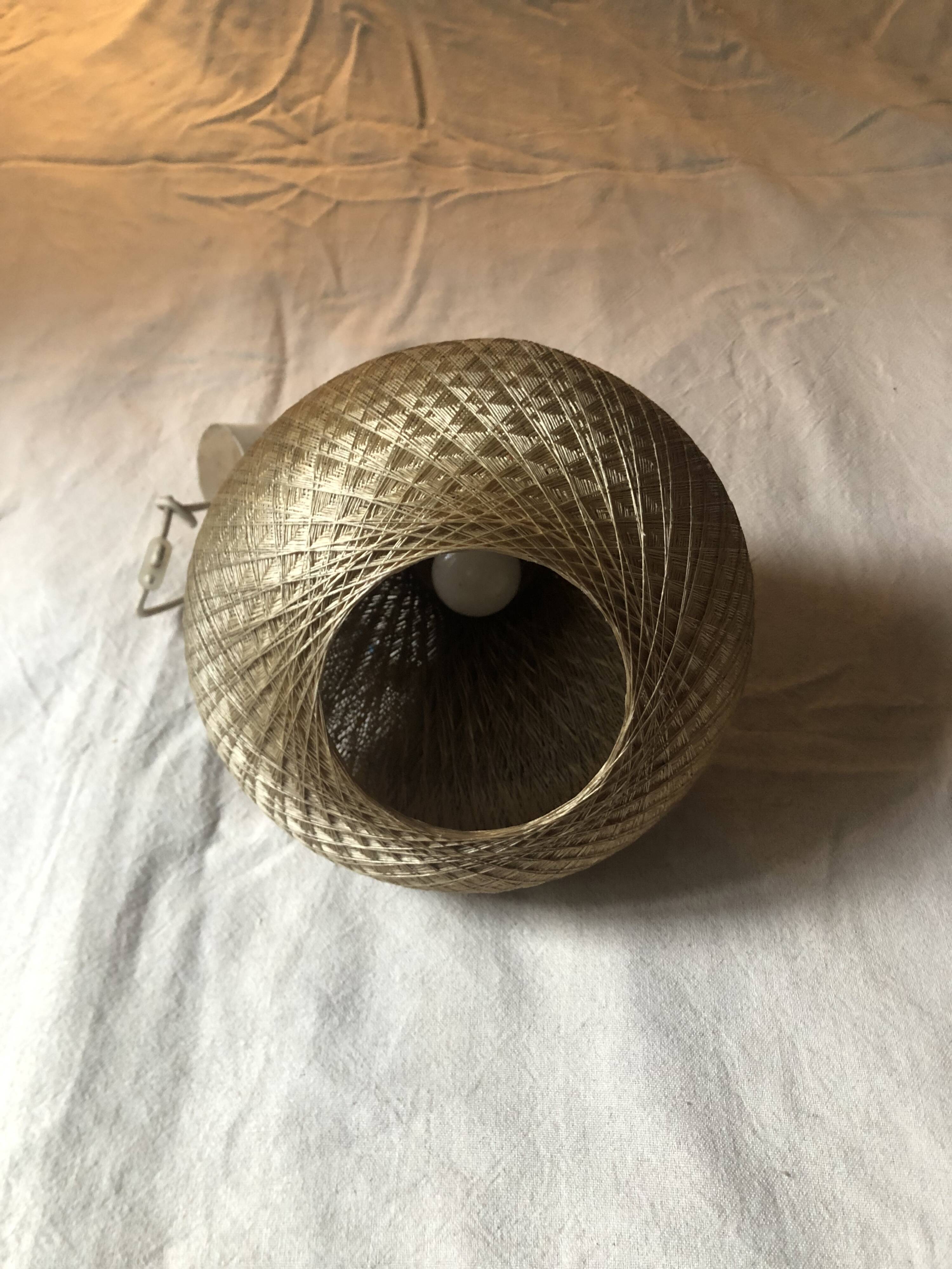 Pendant light with dark beige braided wire vintage 70s