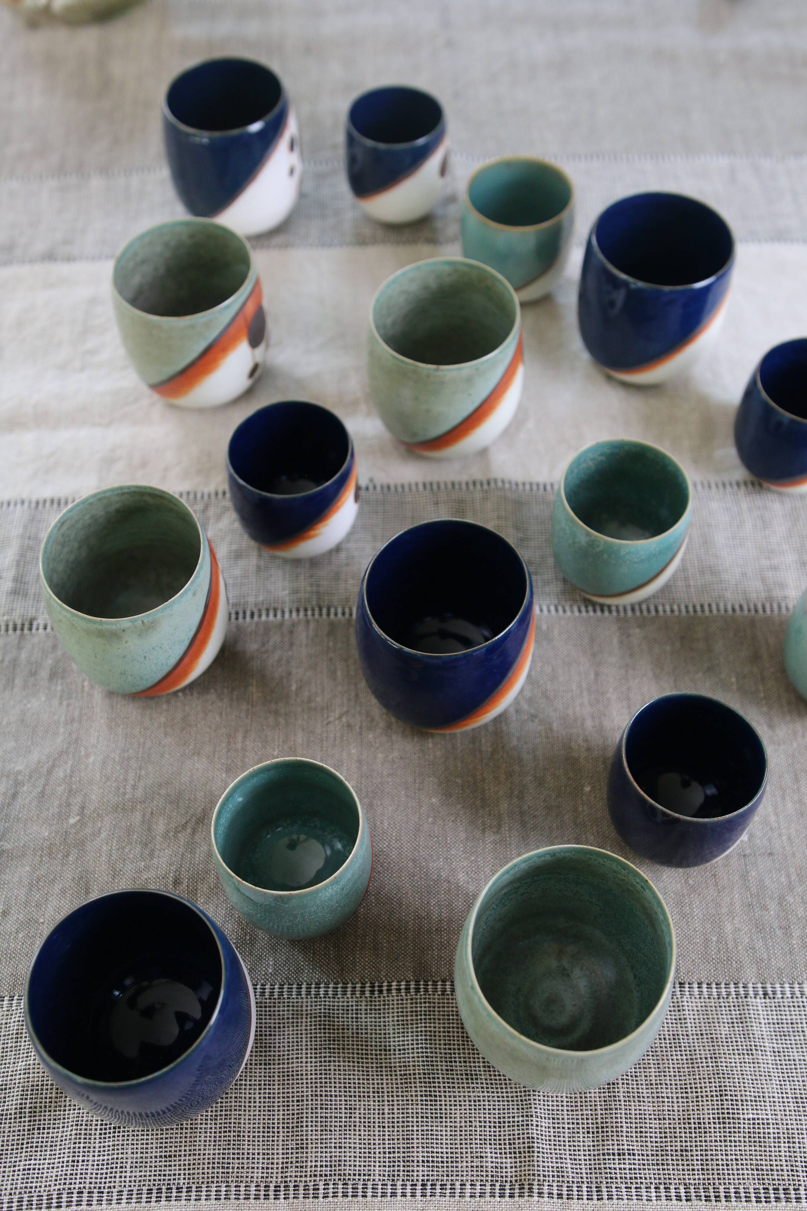 Signed ceramic mugs, indigo blue (4 available)