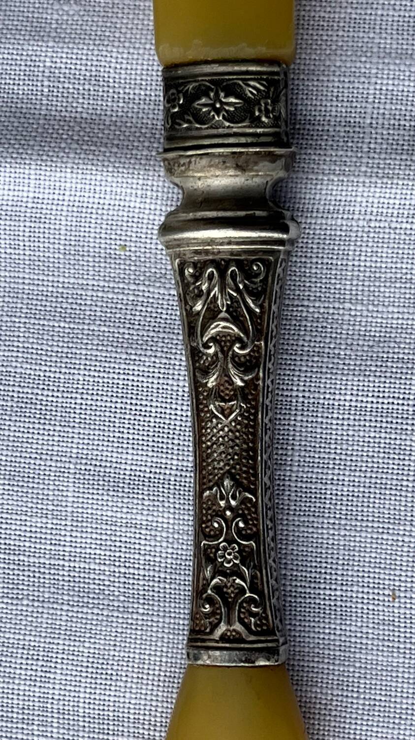 Old salad service in horn and silver metal