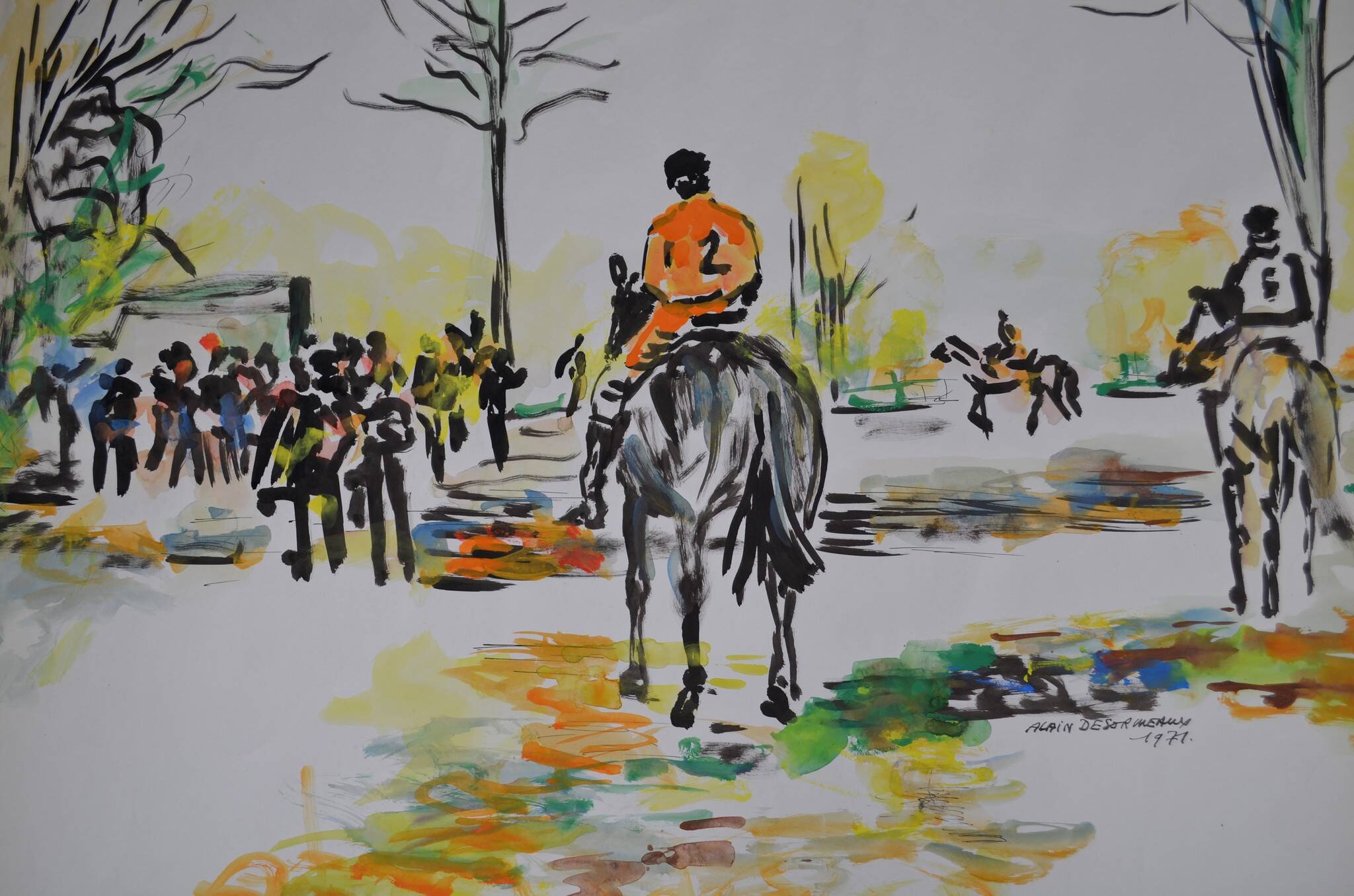 Alain Desormeaux (1931-2010) "The Riders" 1971 Oil on strong paper, signed and dated