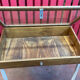 Old table showcase in walnut wood and glass, to install, store model with heavy glass