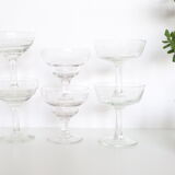 Set of 6 mismatched champagne glasses, chiseled glass