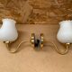 Pair of Antique Wall Lamps in Gold Metal + Vintage White Opaline