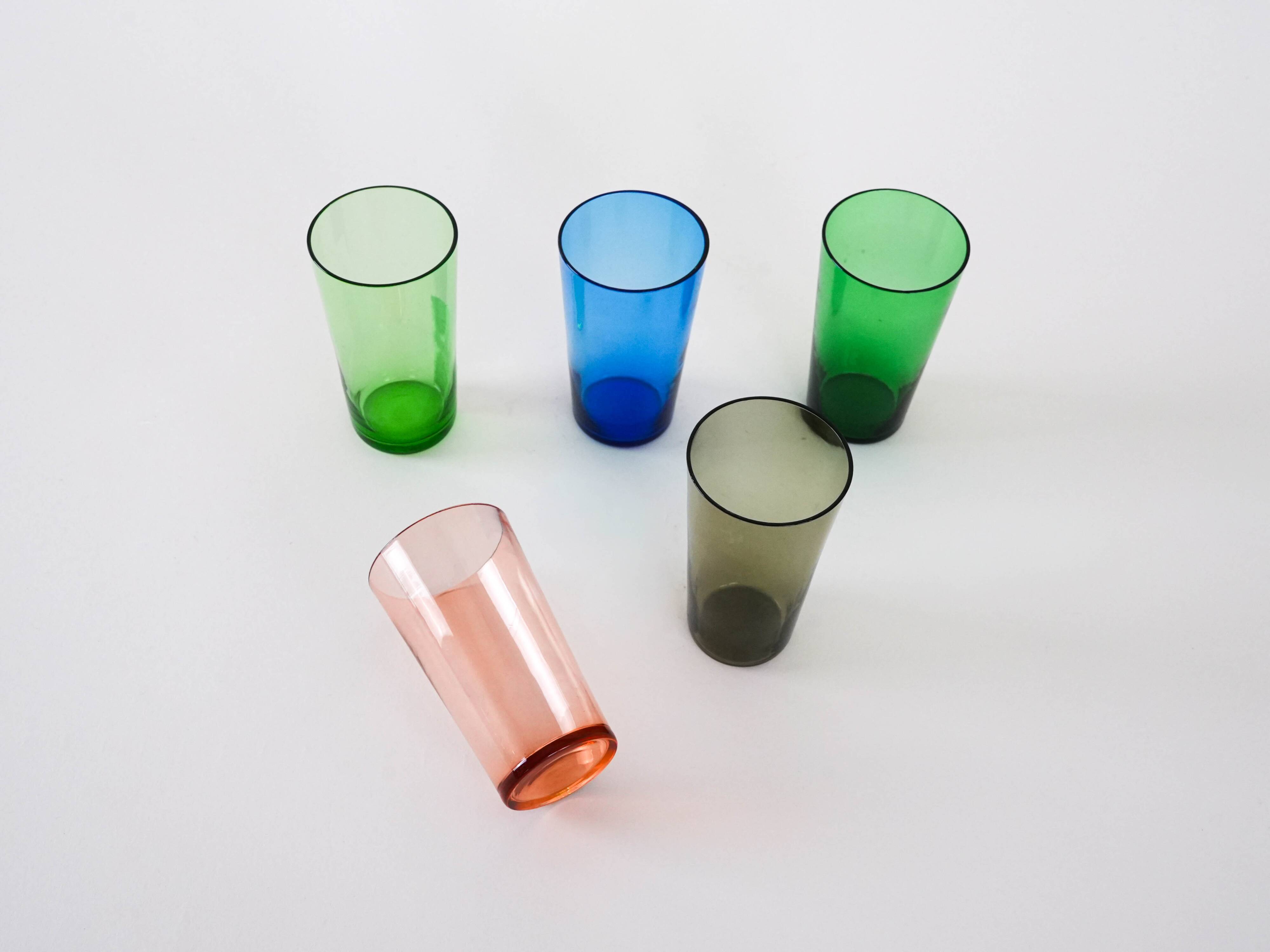 Set of coloured glasses, Finnish design, 1950s, designer: Tapio Wirkkala