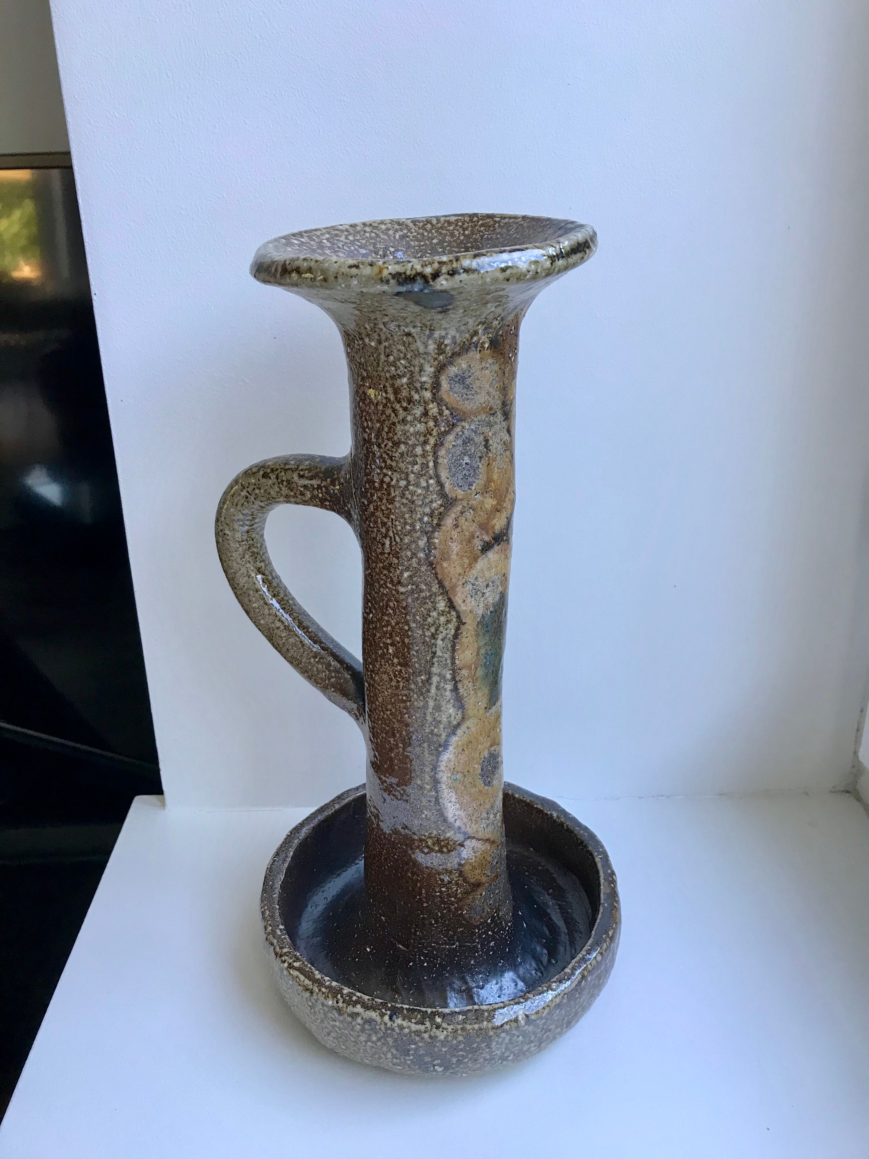 Huge candle holder in pottery / glazed ceramics 60s-70s