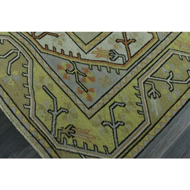 1970s vintage Turkish Oushak handmade wool cotton green area rug 115x205
