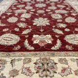 Tapis Zeigler en laine rouge fait main, motif floral, pour salon et séjour, 144 x 190 cm