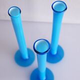 Vintage tall handblown orchid vases in azure blue by Artur Percy for Gullaskruf, 1970s, set of 3