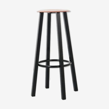 Vintage bar stool black metal and wood