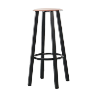 Vintage bar stool black metal and wood