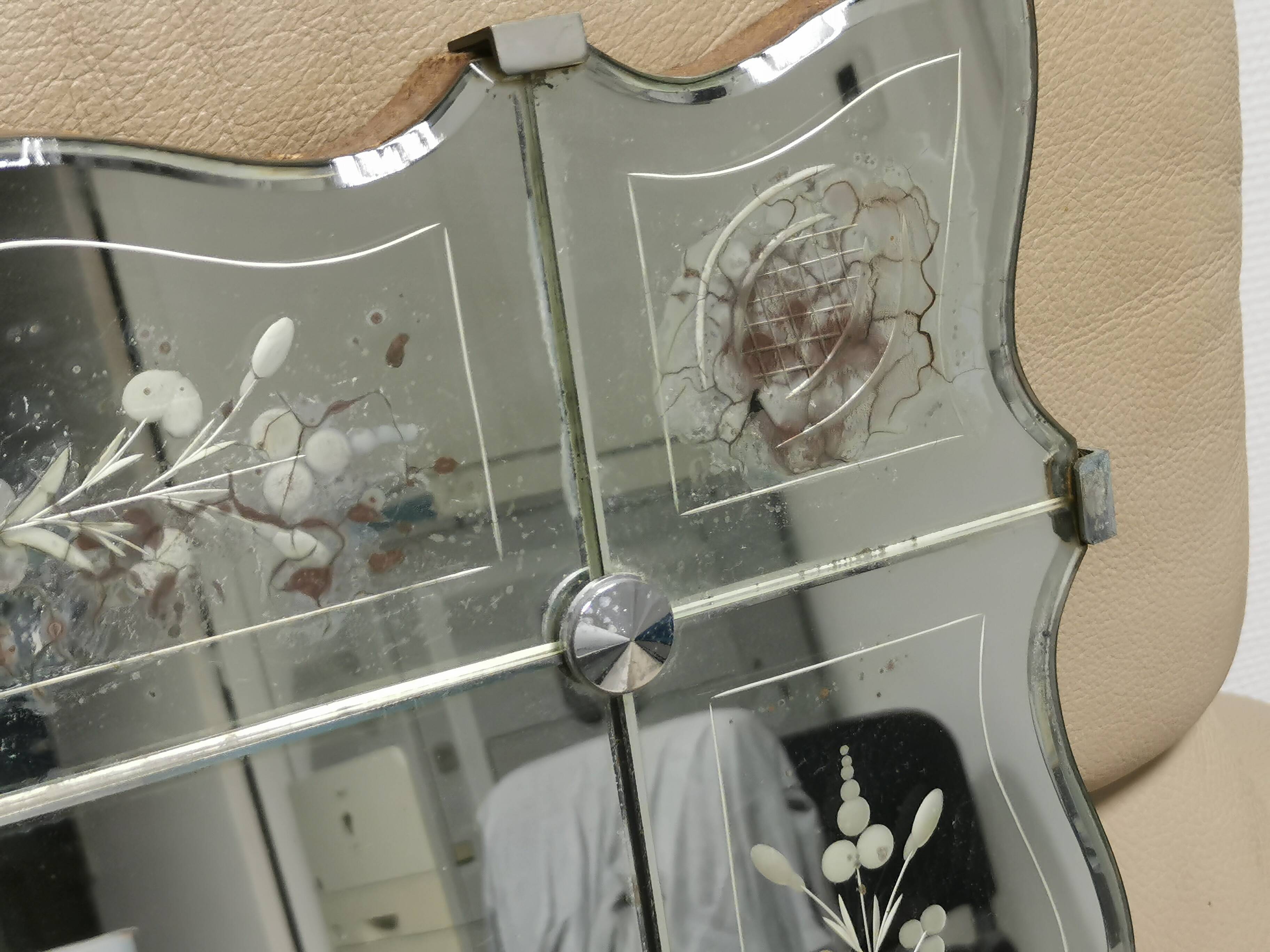 Vintage rectangular / panoramic mirror in Murano style, Venetian Art Deco