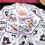 Handcrafted enameled ceramic candle holder signed vintage Rouen style decor