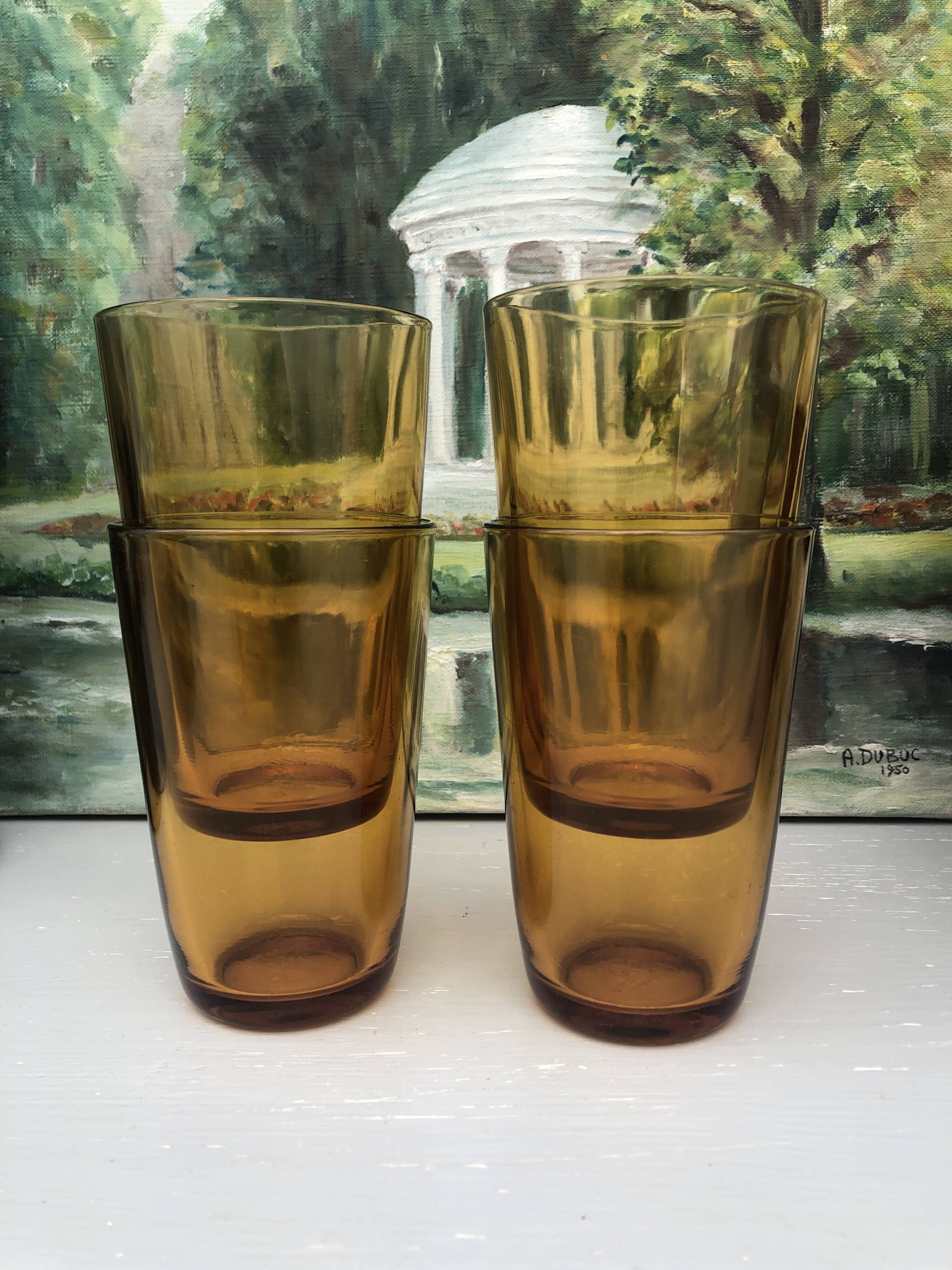 set of 4 amber yellow glasses from the 70s, signed France
