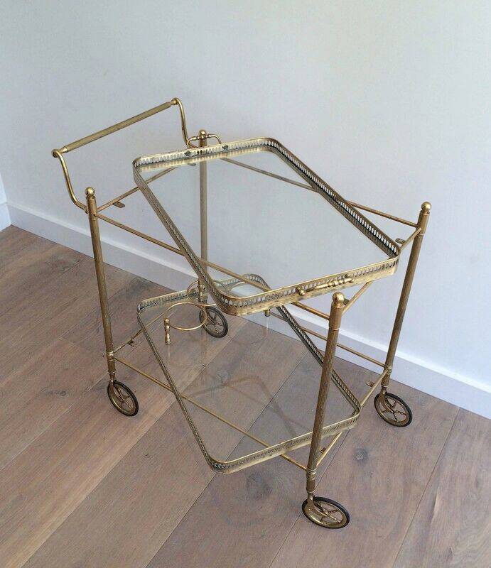 Neoclassical brass trolley with removable trays.