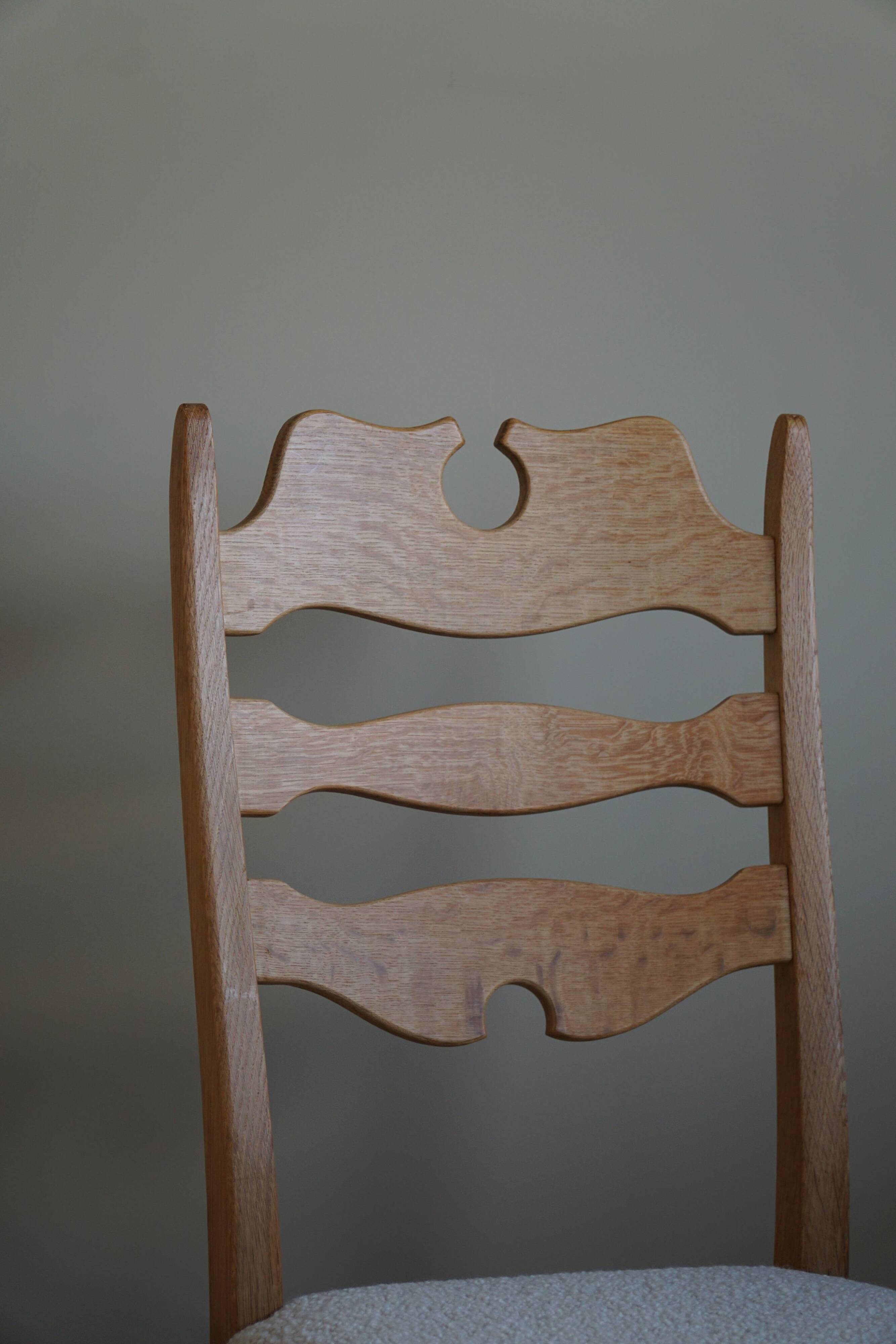 Set of 4 "Razorblade" high back chairs in oak & boucle, Henning Kjærnulf, 1960s