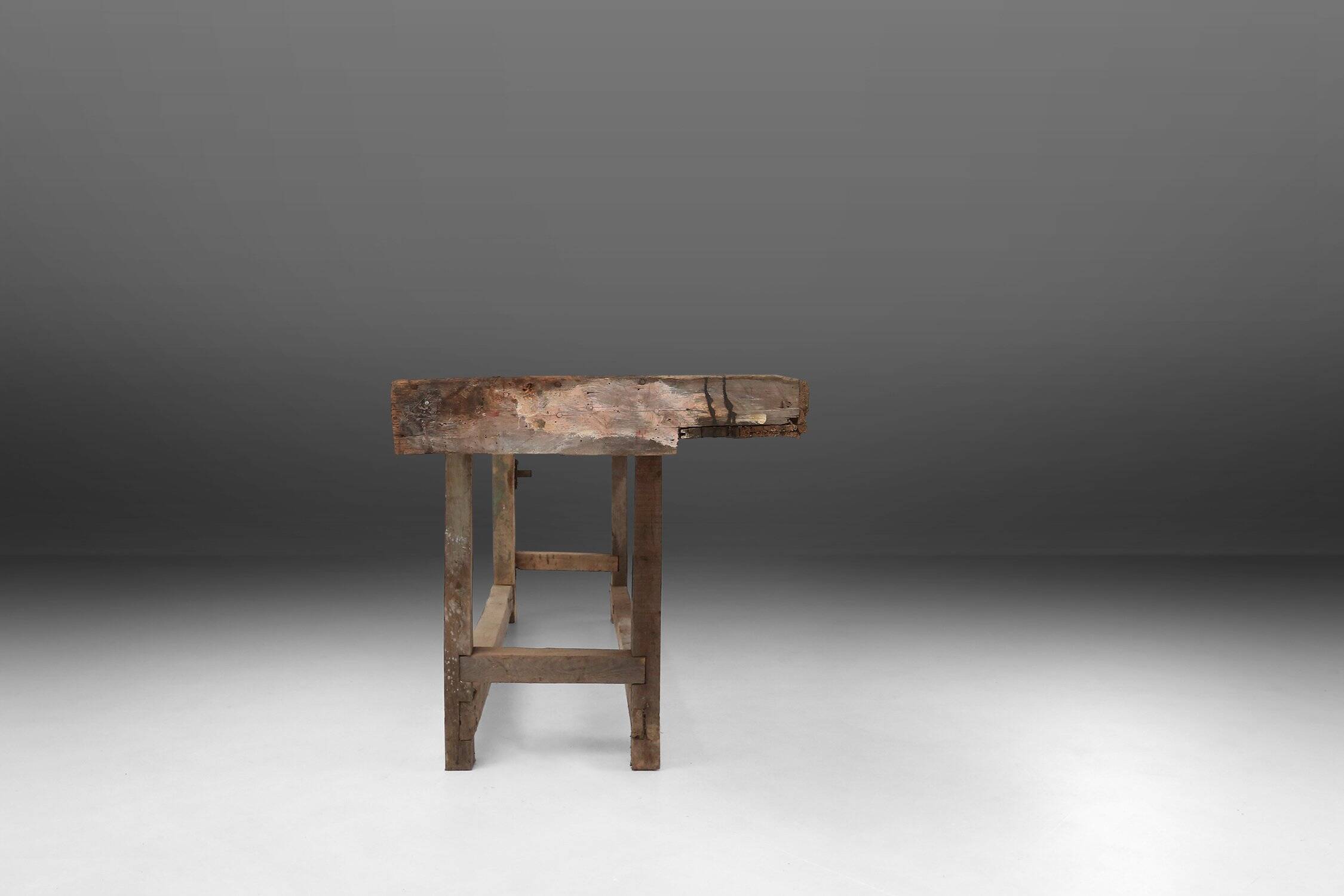 Industrial Oak Workbench with Exceptional Patina, Belgium ca. 1850