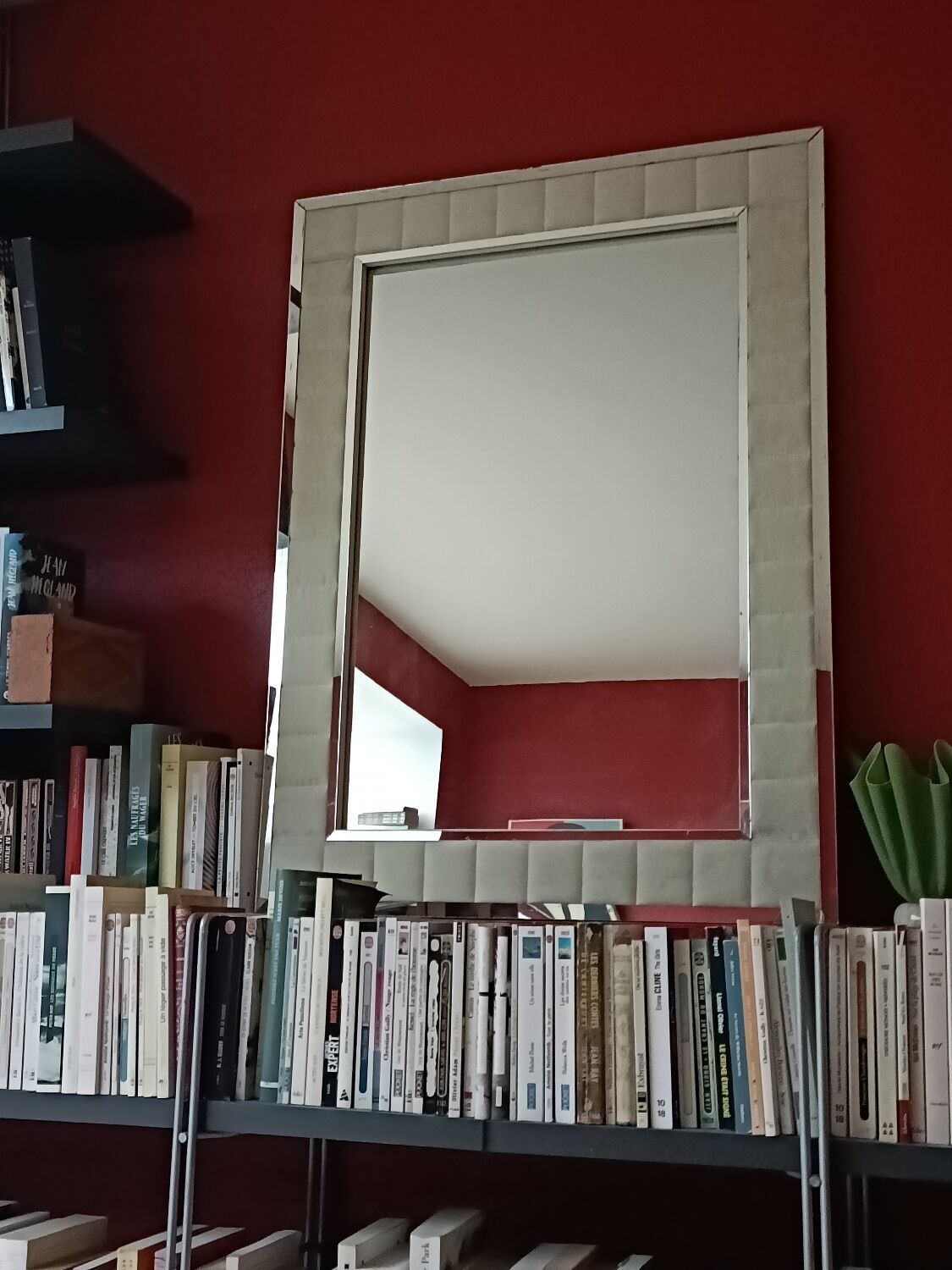 Large vintage tufted velvet mirror