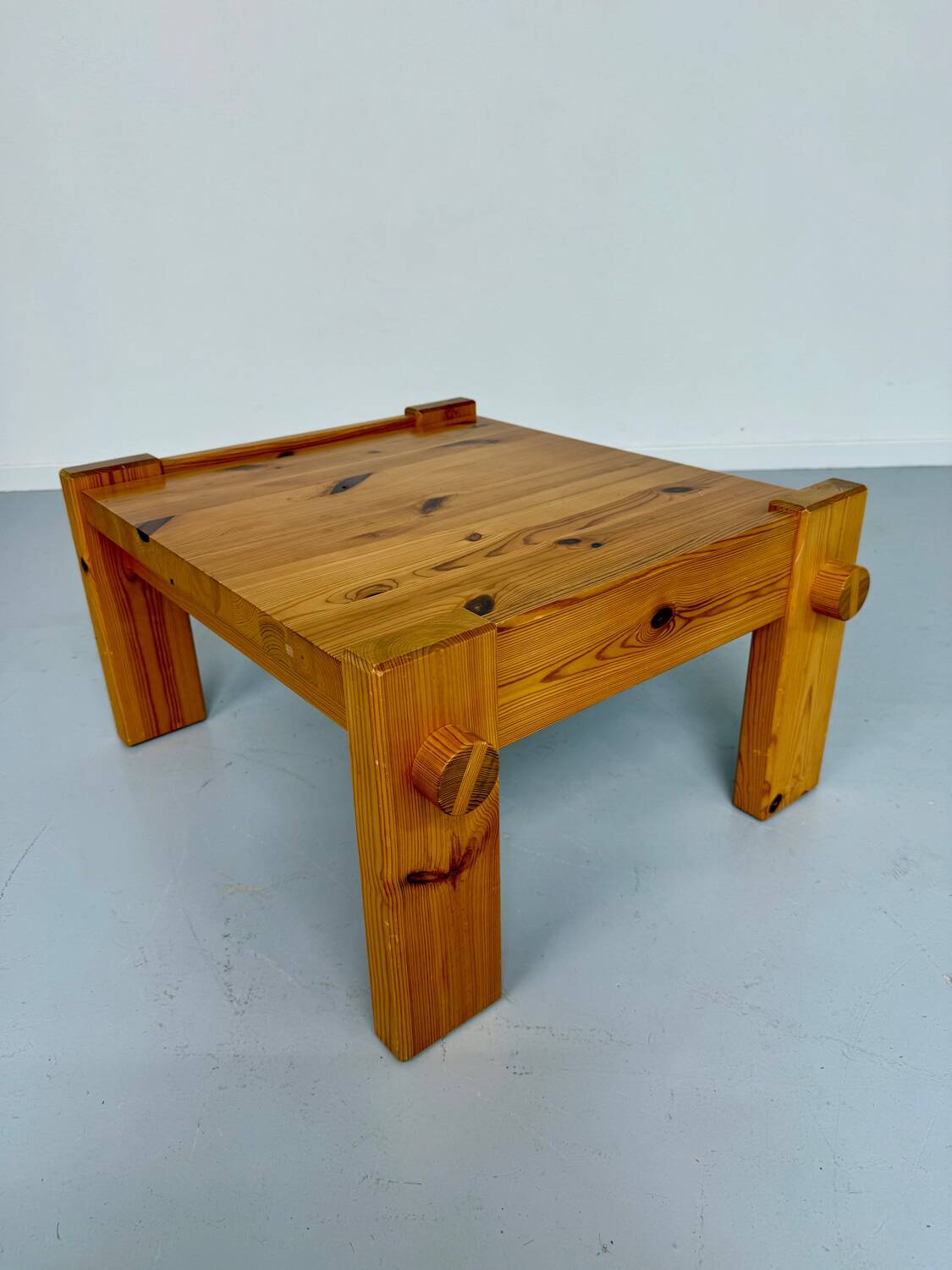 Vintage brutalist coffee table Swedish pine design Yngve Ekström Swedese
