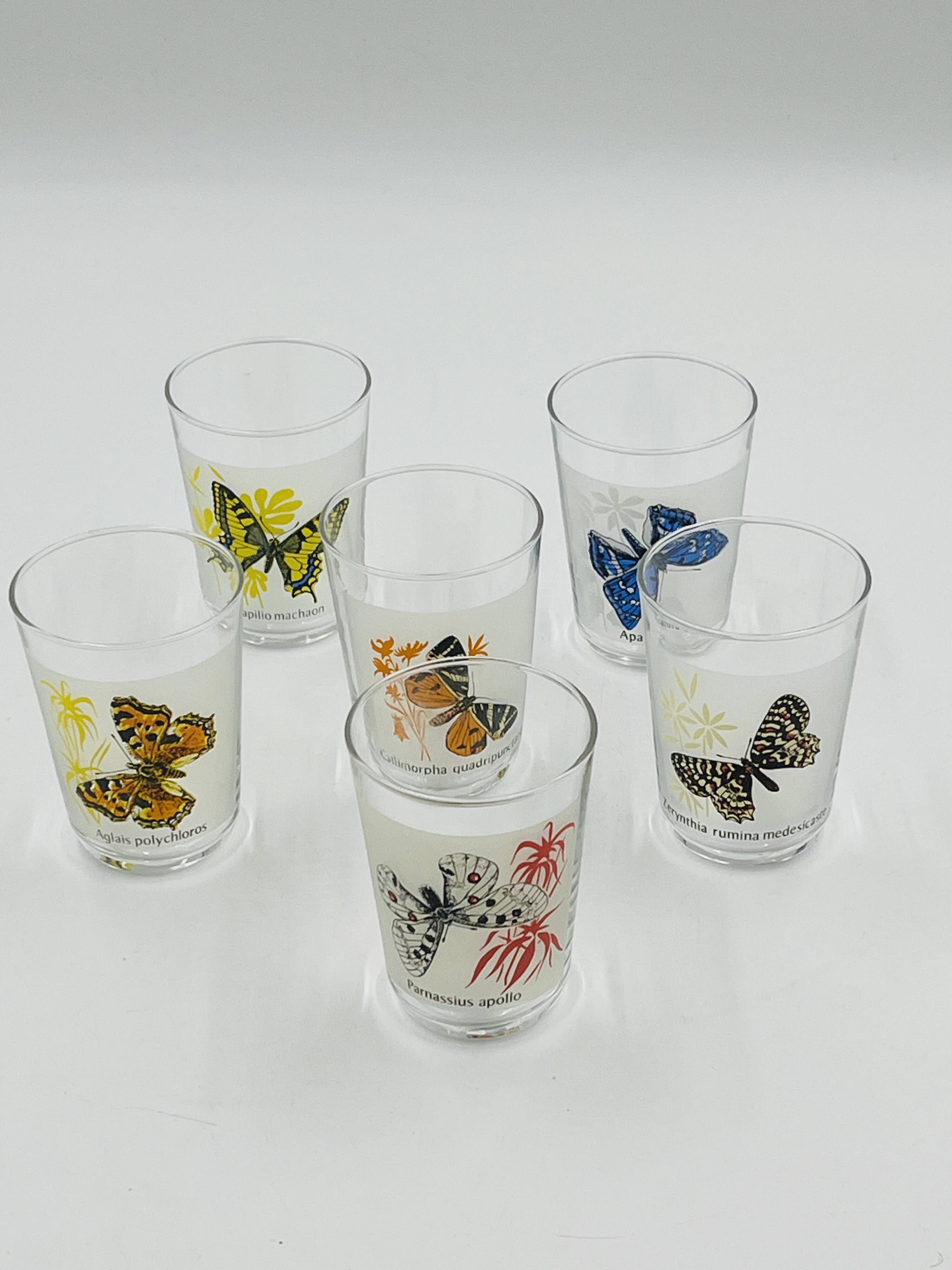 6 vintage butterfly glasses