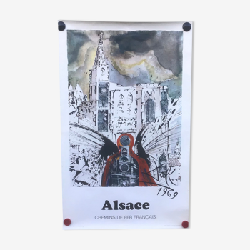 Affiche originale Alsace pour la sncf, Dali Salvador 1970 - 99x62cm