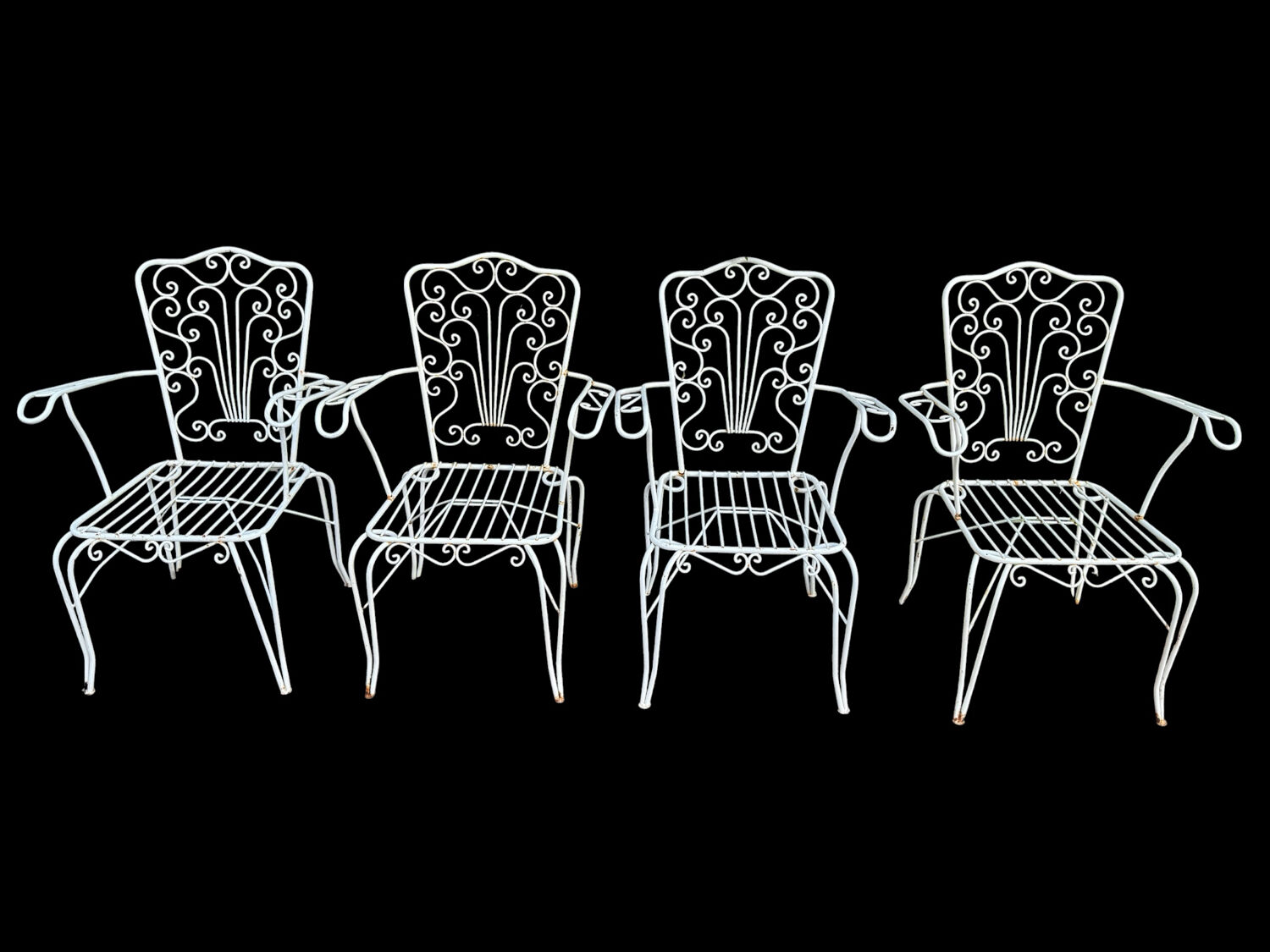 4 Provençal wrought iron armchairs