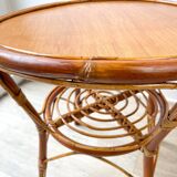 Vintage round rattan coffee table 1970