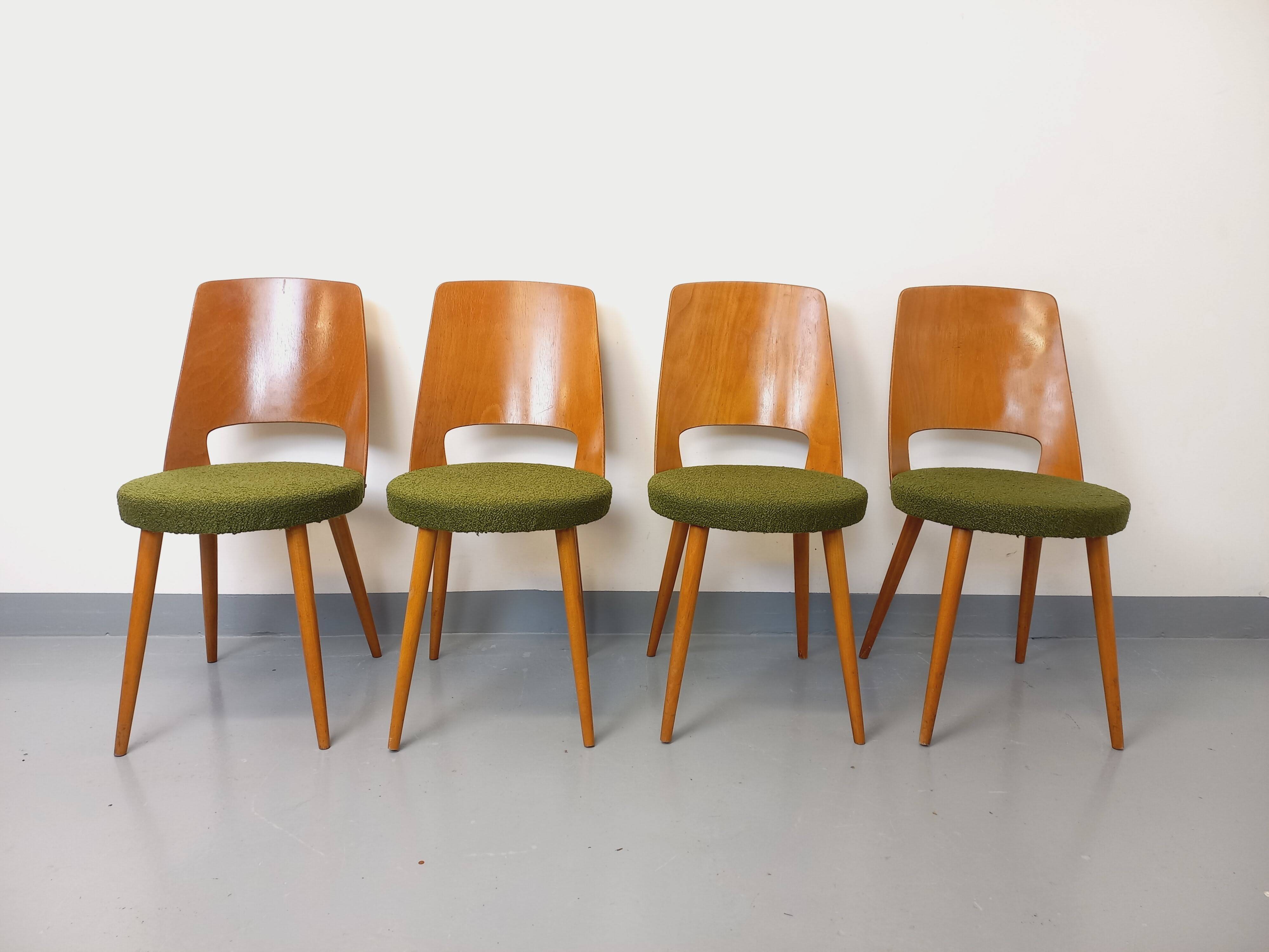 Set of 4 vintage Baumann Mondor chairs in terry cloth wood