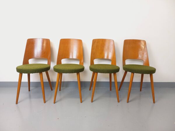 Suite de 4 chaises Mondor vintage de marque Baumann en bois tissu bouclette