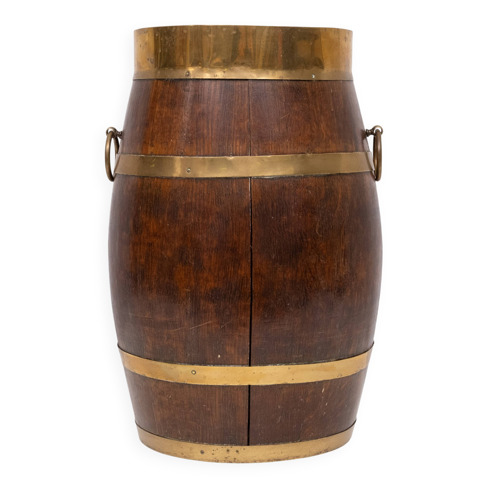 Antique Coopered Hallway Barrel, Dutch , Oak, Brass, Stick, Umbrella, Stand