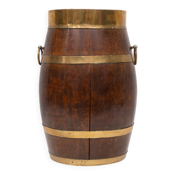 Antique Coopered Hallway Barrel, Dutch , Oak, Brass, Stick, Umbrella, Stand