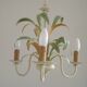 French Vintage Cream 3 Light Chandelier Green and Peach Leaves