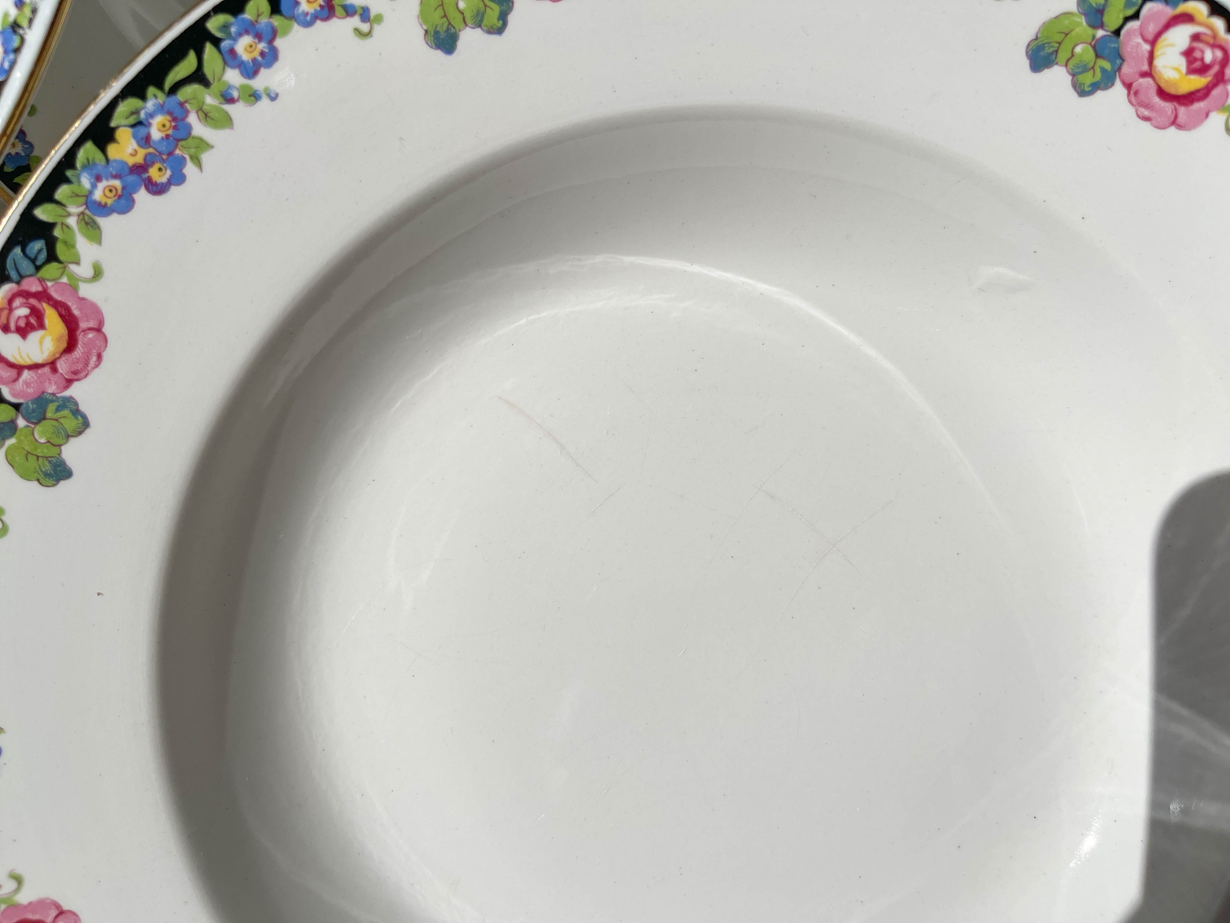 8 Digoin opaque porcelain soup plates with floral pattern "3984" ~