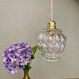 Vintage globe pendant lamp in transparent molded glass