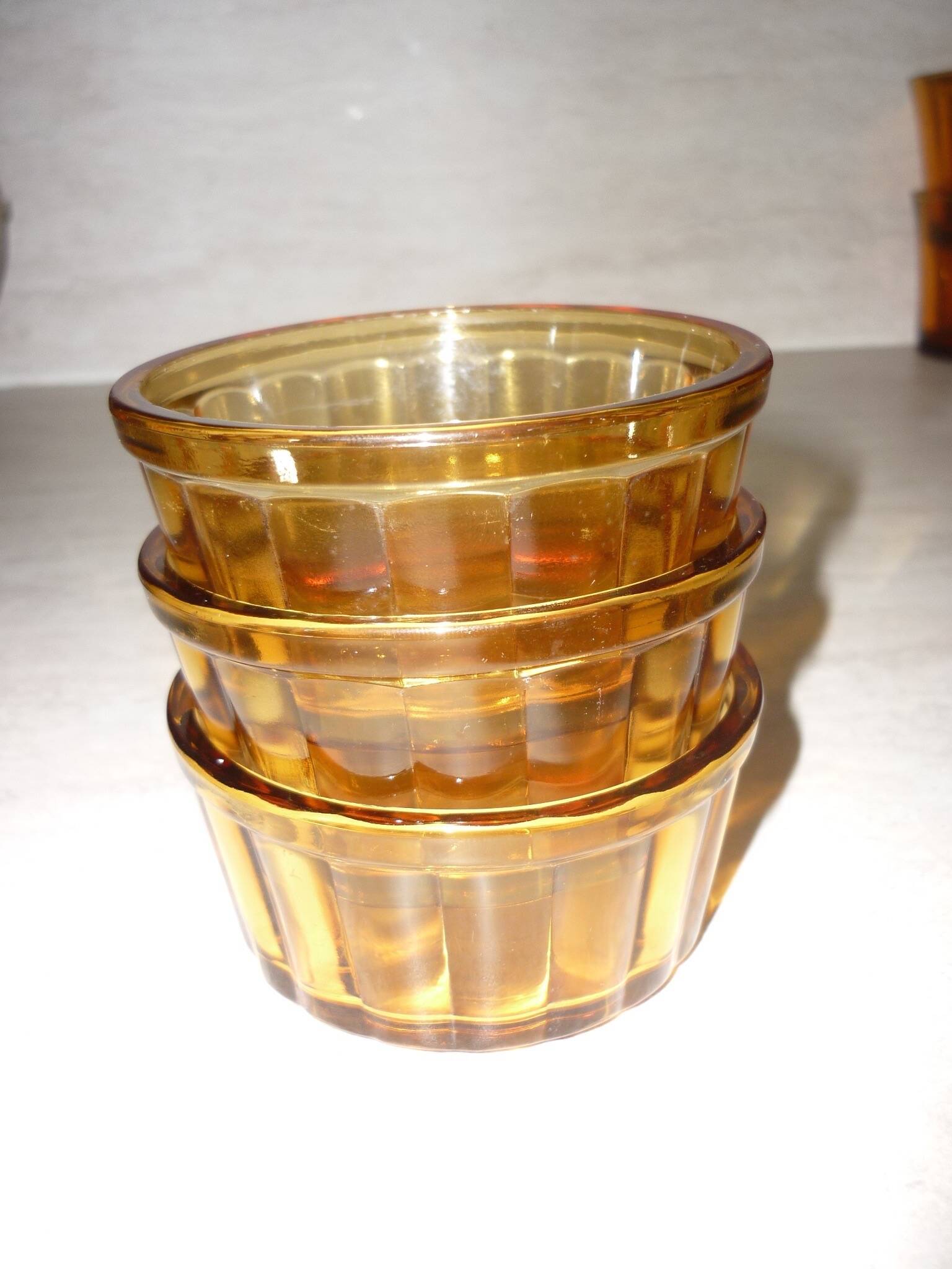3 vintage Vereco amber glass ramekins