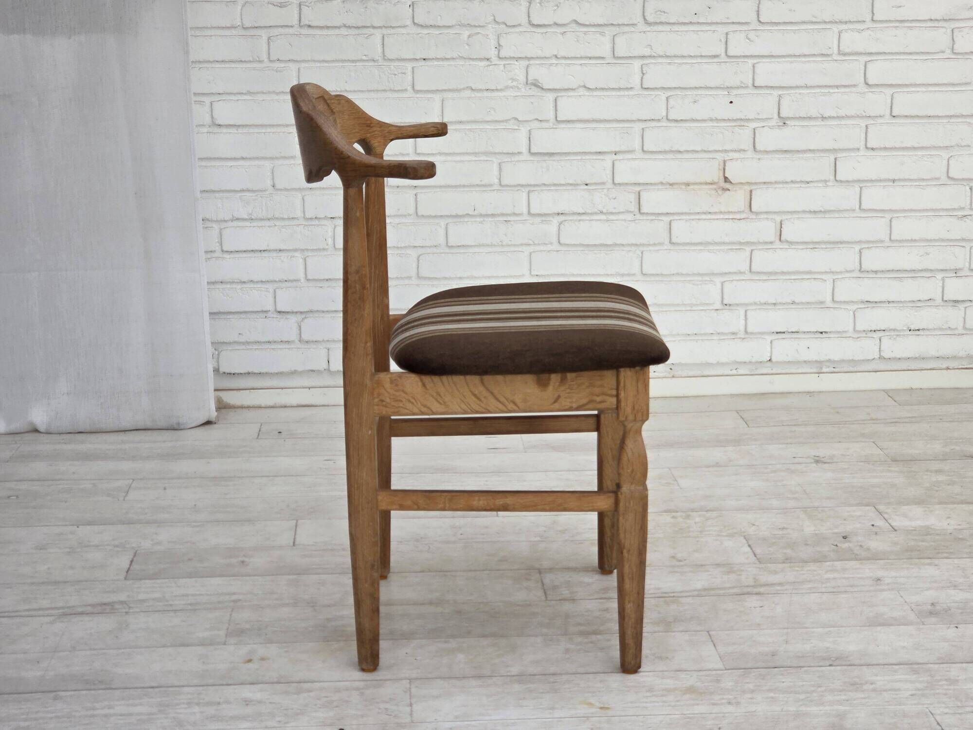 1960s, Danish design by Henning Kjærnulf, et of 4 chairs, wool, oak wood.