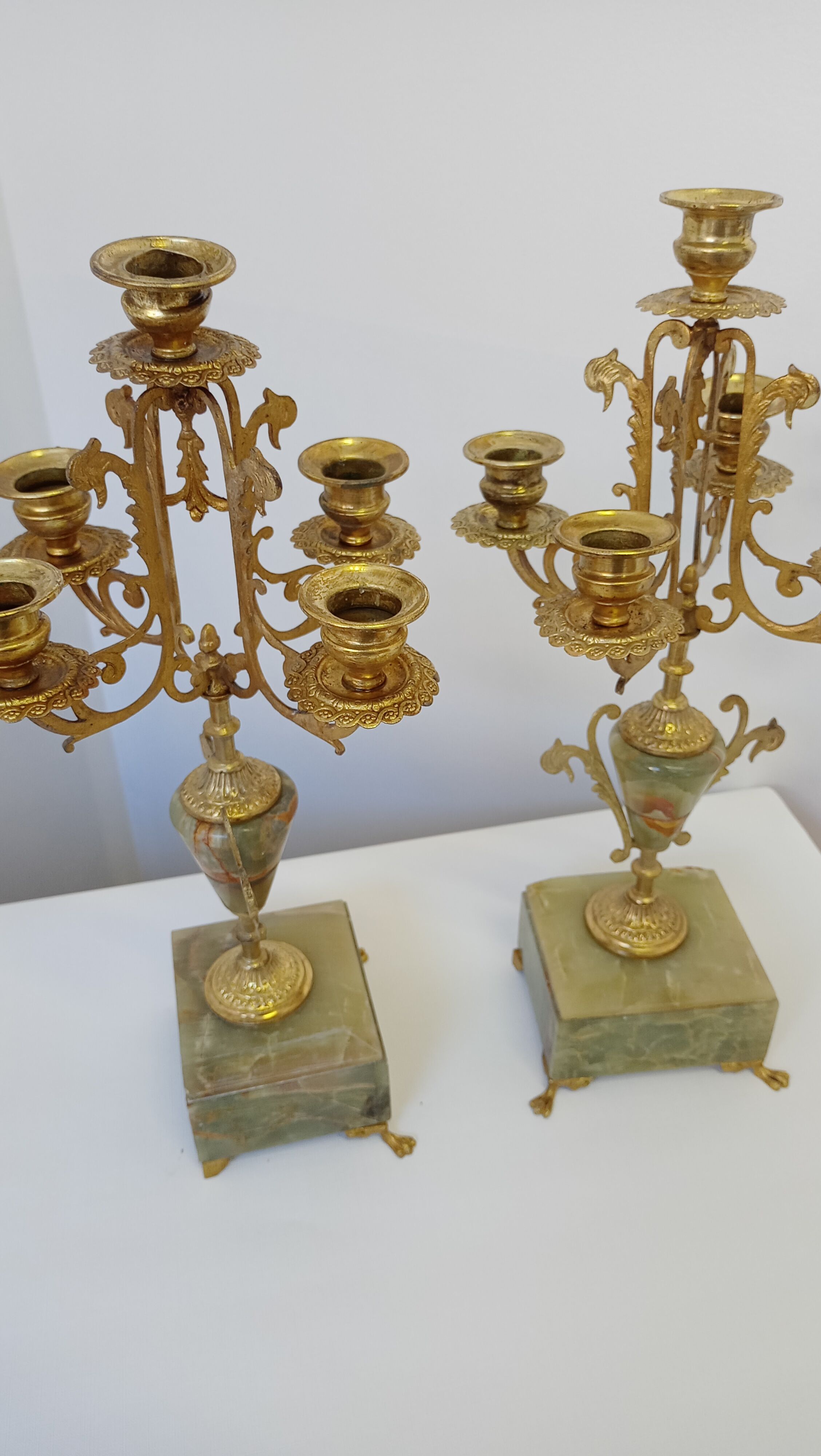 Two onyx candle holders