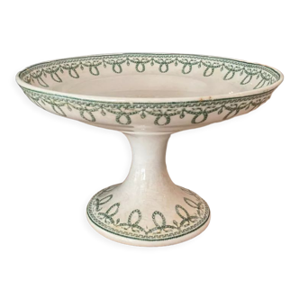 Compotier Belgian faience brand Boch brothers Keramis La Louvière model Bonaparte antique style green fruit cut