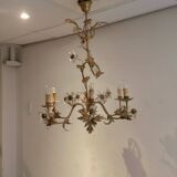 Lustre en métal doré et fleurs en verre, 1970