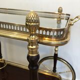 Rolling table in brass and mahogany with removable trays