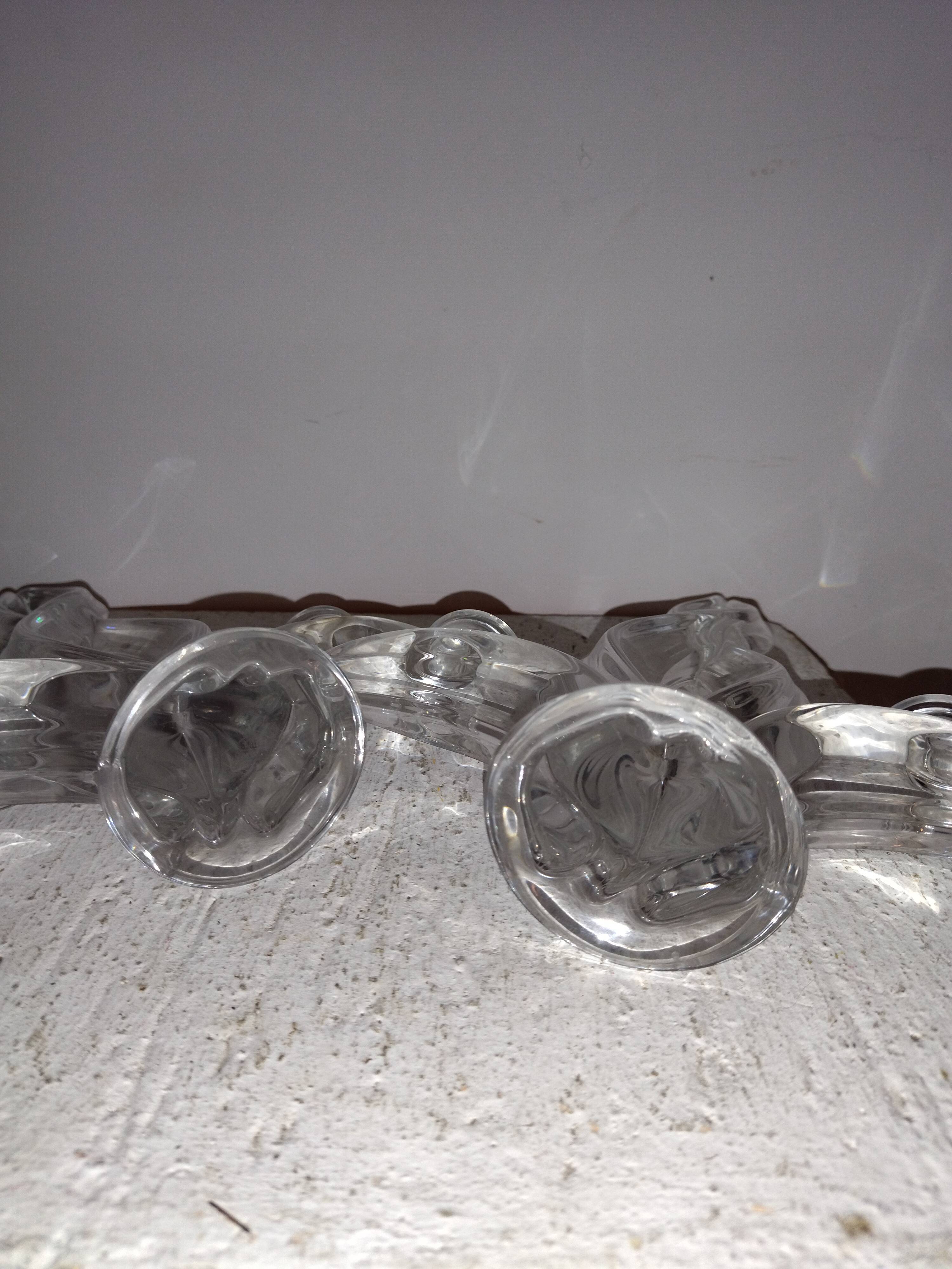 Pair of glass candle holders signed Vannes France