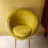 Yellow basket chair, spindle legs