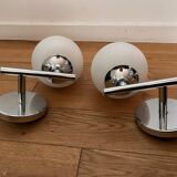 Pair of metal and opaline wall lights