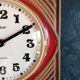 Vintage ceramic clock silent wall clock square "Peter red brown"