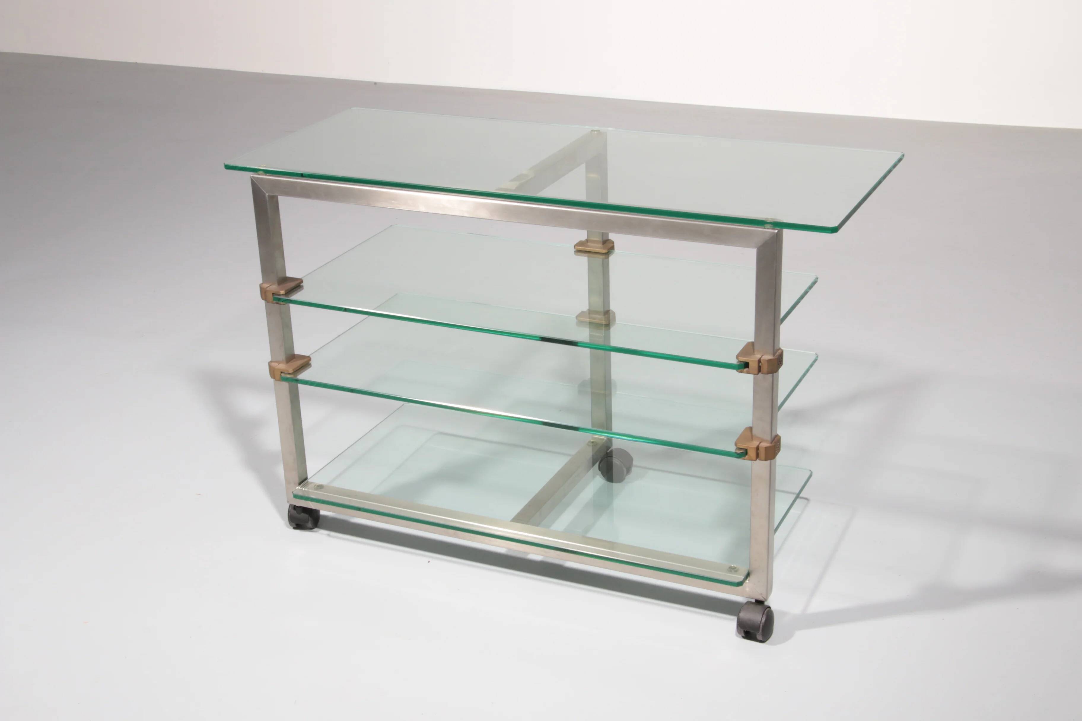 Table d'appoint, console sur roulettes Peter Ghyzcy, années 1970