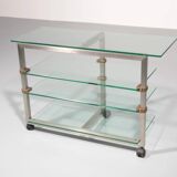 Table d'appoint, console sur roulettes Peter Ghyzcy, années 1970