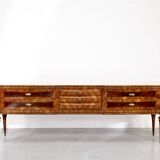 Buffet italien en noyer, marbre de Carrare et laiton, années 1950