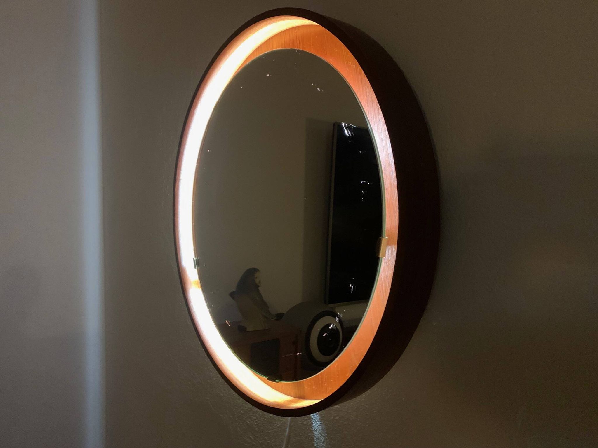 Teak, illuminated mirror, Italy, 1960s