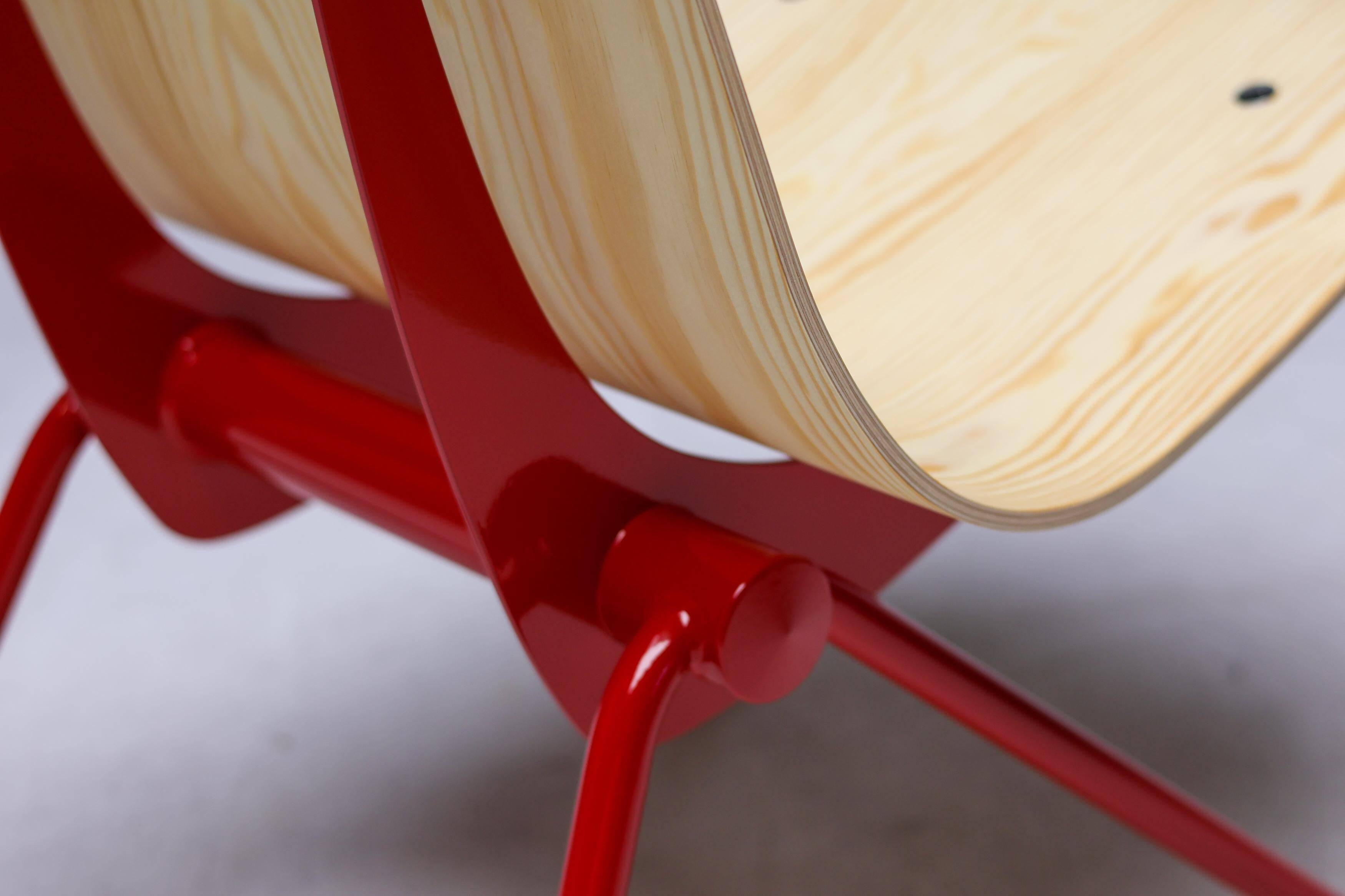 Jean Prouvé "Antoni" chair - Limited edition, red frame / plywood seat